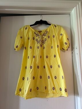 Pink Chicken Bright Yellow Embroidered Dress